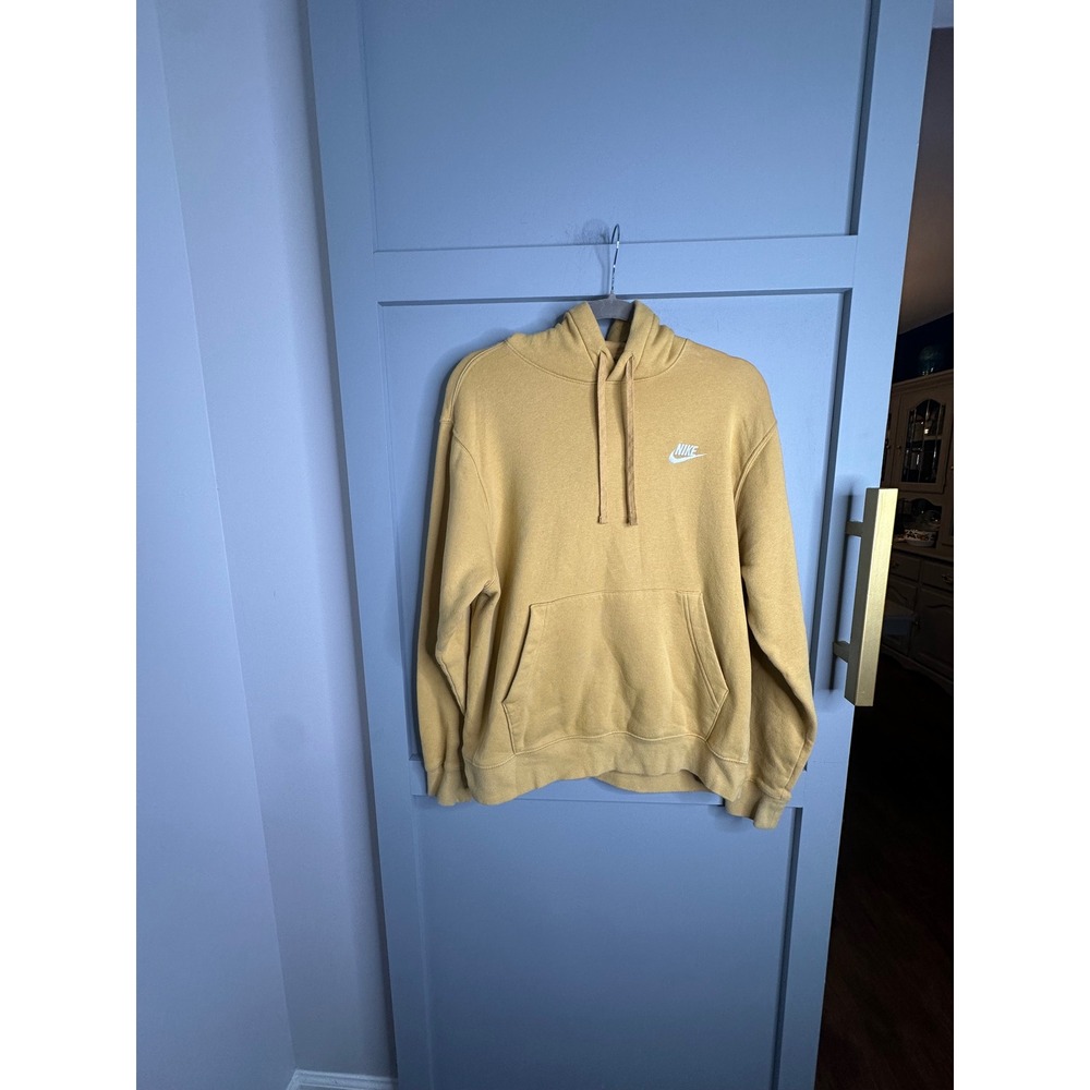 Nike Mens Sportswear Club Fleece Hoodie Mustard Yellow Embroidered Logo Size M